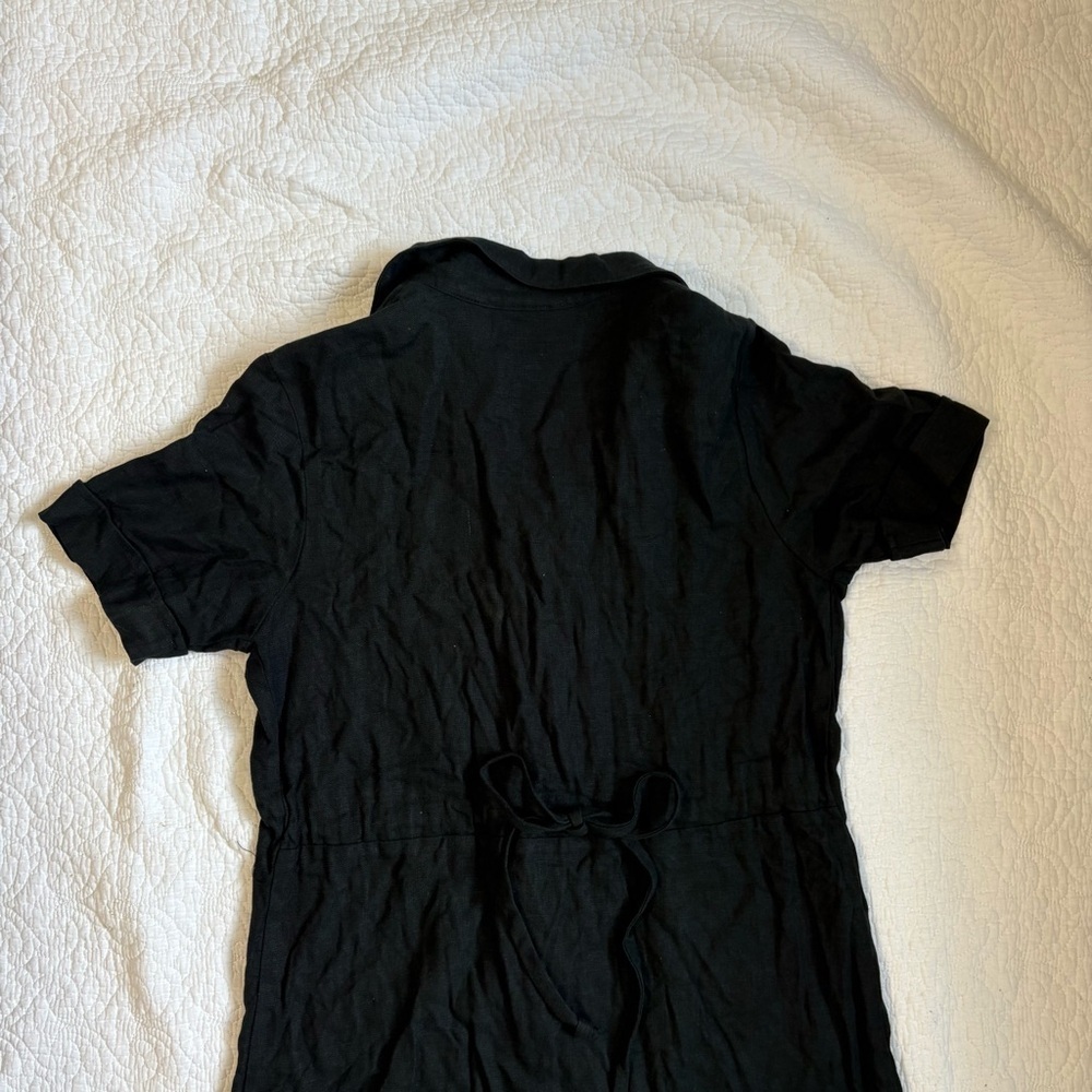 Black Linen Blend Embroidered Button-Front Midi Dress | Mosaic | Size 10 - Picture 6 of 14